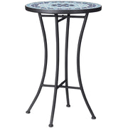 Tavolino da Giardino Rotondo in Metallo con Piano in Ceramica, Design a Mosaico, §¶35.5x53.5cm, Blu