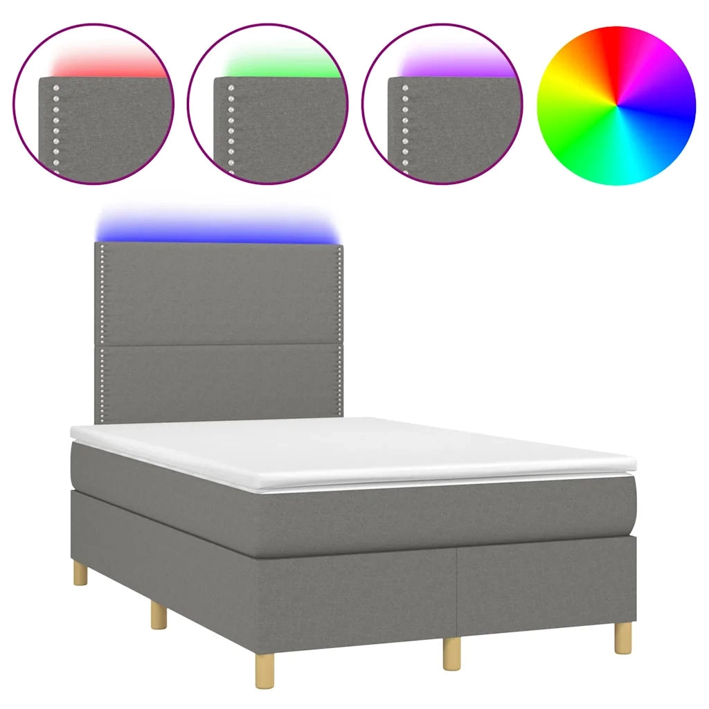 Letto a Molle Materasso e LED Grigio Scuro 120x190cm in Tessuto