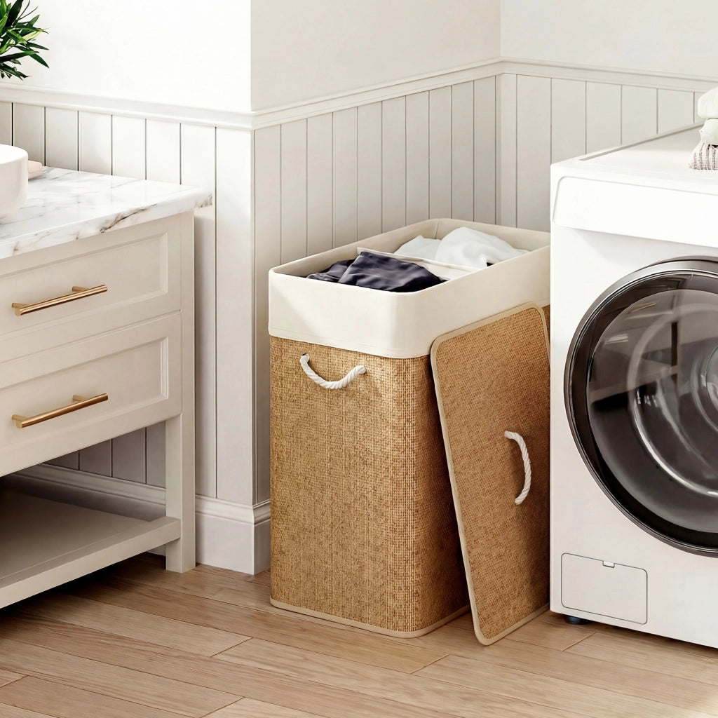 Cestino per il bucato in bamb¨´ con coperchio ¨C zephmum ¨C 100 L