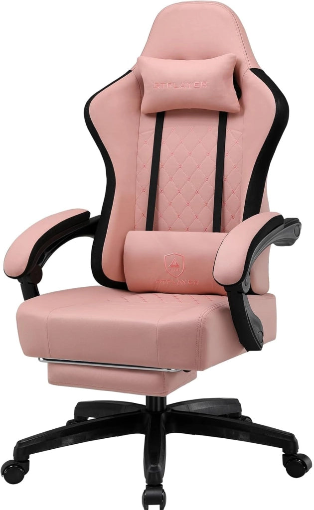 Sedia da gaming, ergonomica, da scrivania, con superficie in tessuto, cuscino a molla, braccioli di collegamento e poggiapiedi, Verde