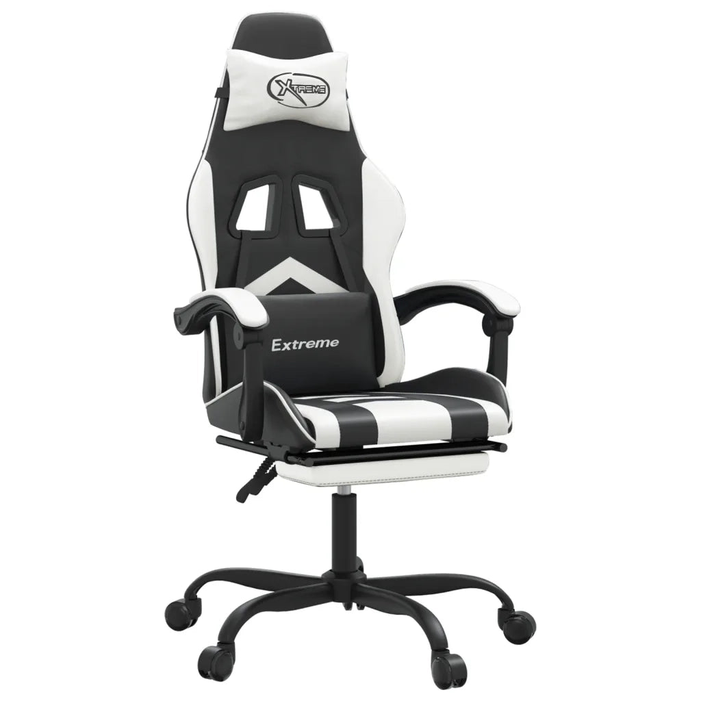 Sedia da Gaming | Sedia da e-sports Girevole Poggiapiedi Nero e Bianco Similpelle
