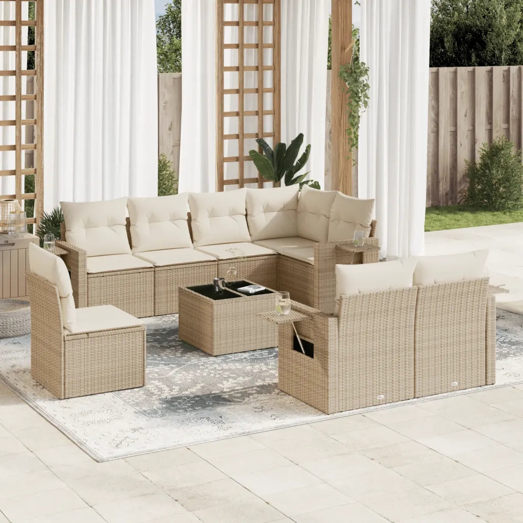 Set Divano da Giardino 9 pz con Cuscini Beige in Polyrattan 3220447