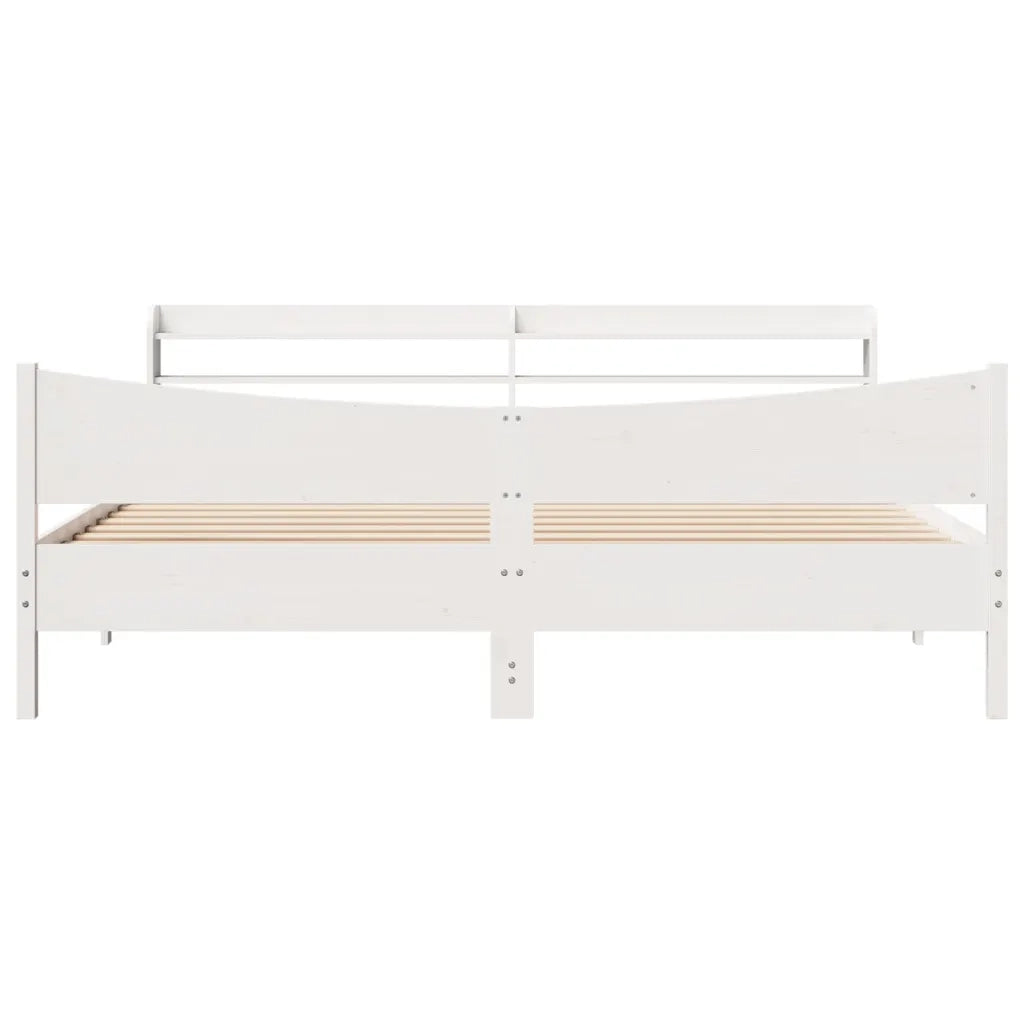 Giroletto con Testiera Bianco 200x200 cm Legno Massello di Pino 3307033