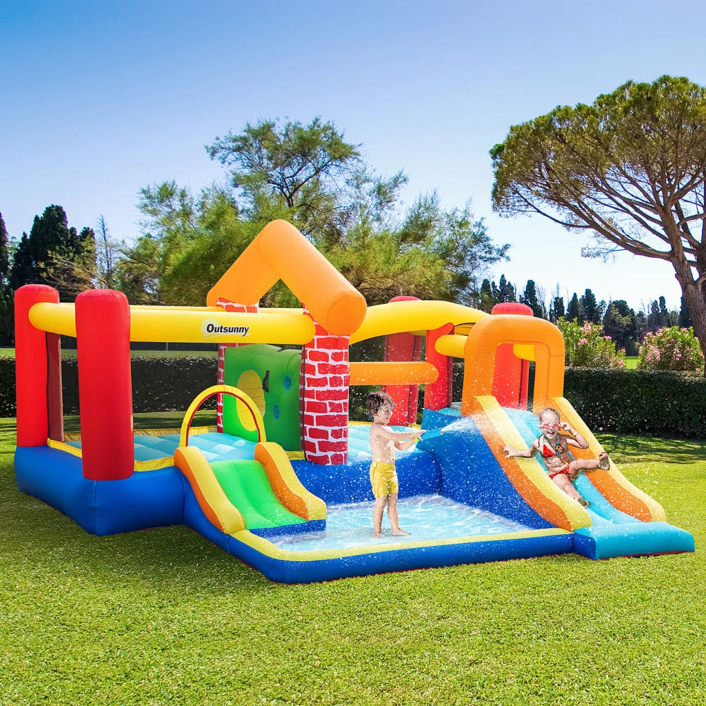 Letto a castello gonfiabile con 2 scivoli e piscina ¨C zephmum ¨C multicolore 380x370x230 cm