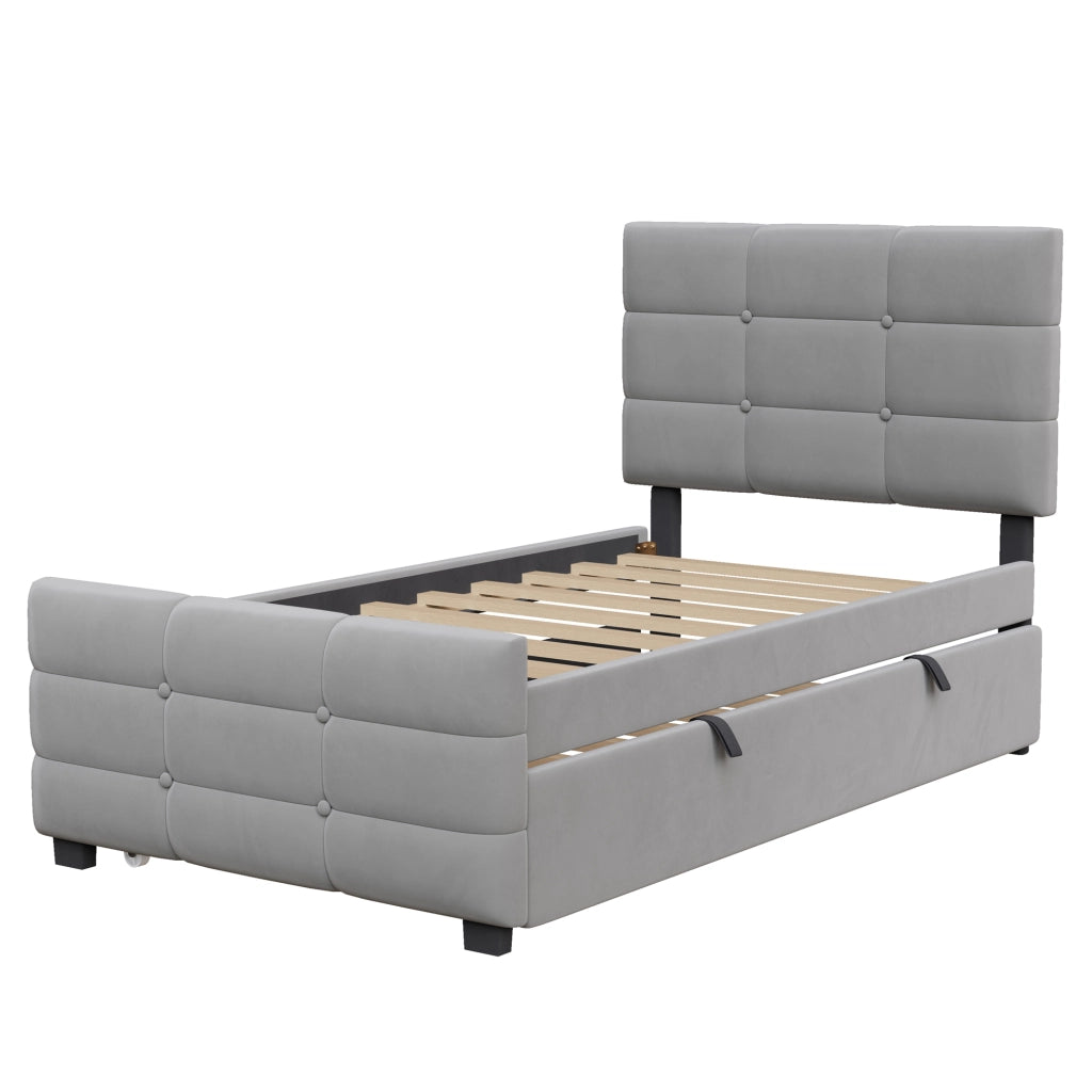 Letto imbottito 90 x 190 cm con letto estraibile; velluto grigio