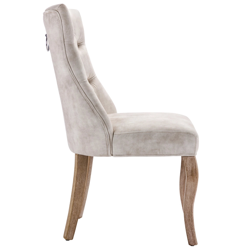 Sedie da Pranzo in Velluto con Schienale Alto ¨C MINIMAL ¨C Beige Chiaro, Gambe Massello, Set 6 Pezzi