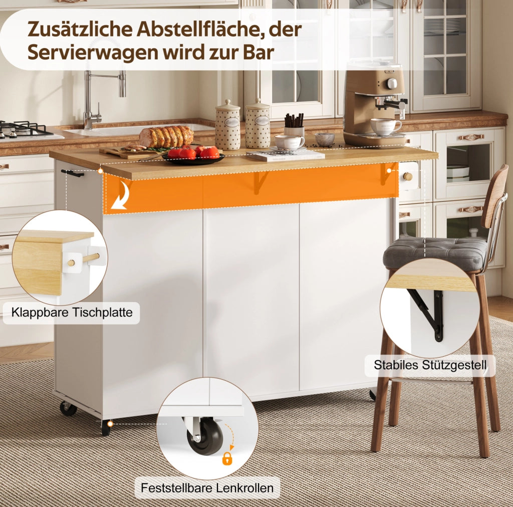 Isola cucina mobile bianca in MDF con piano ribaltabile