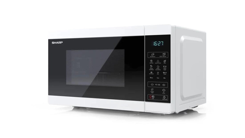 Sharp YC-MG02E-W forno a microonde Blu, Bianco Superficie piana 20 L 800 W