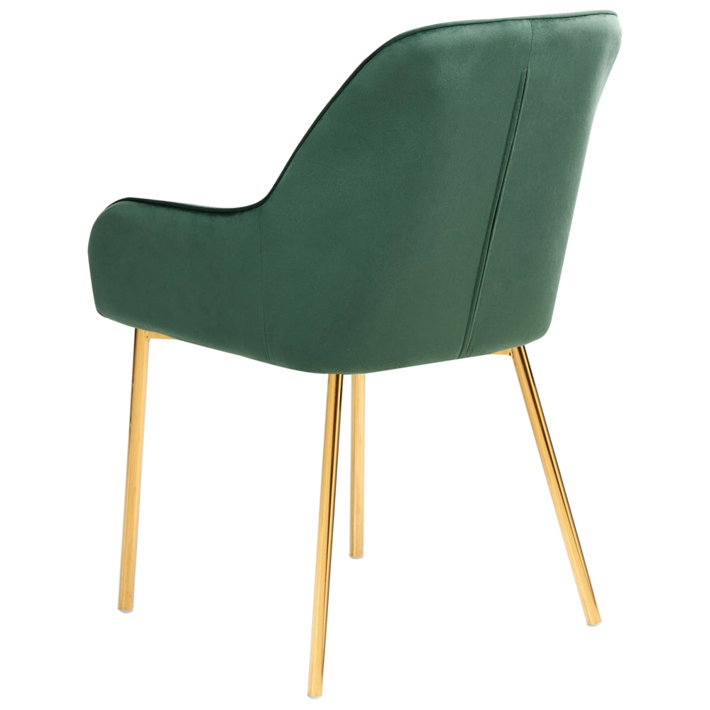 Set di 2 sedie da pranzo con rivestimento in velluto verde gambe dorate glamour retrò