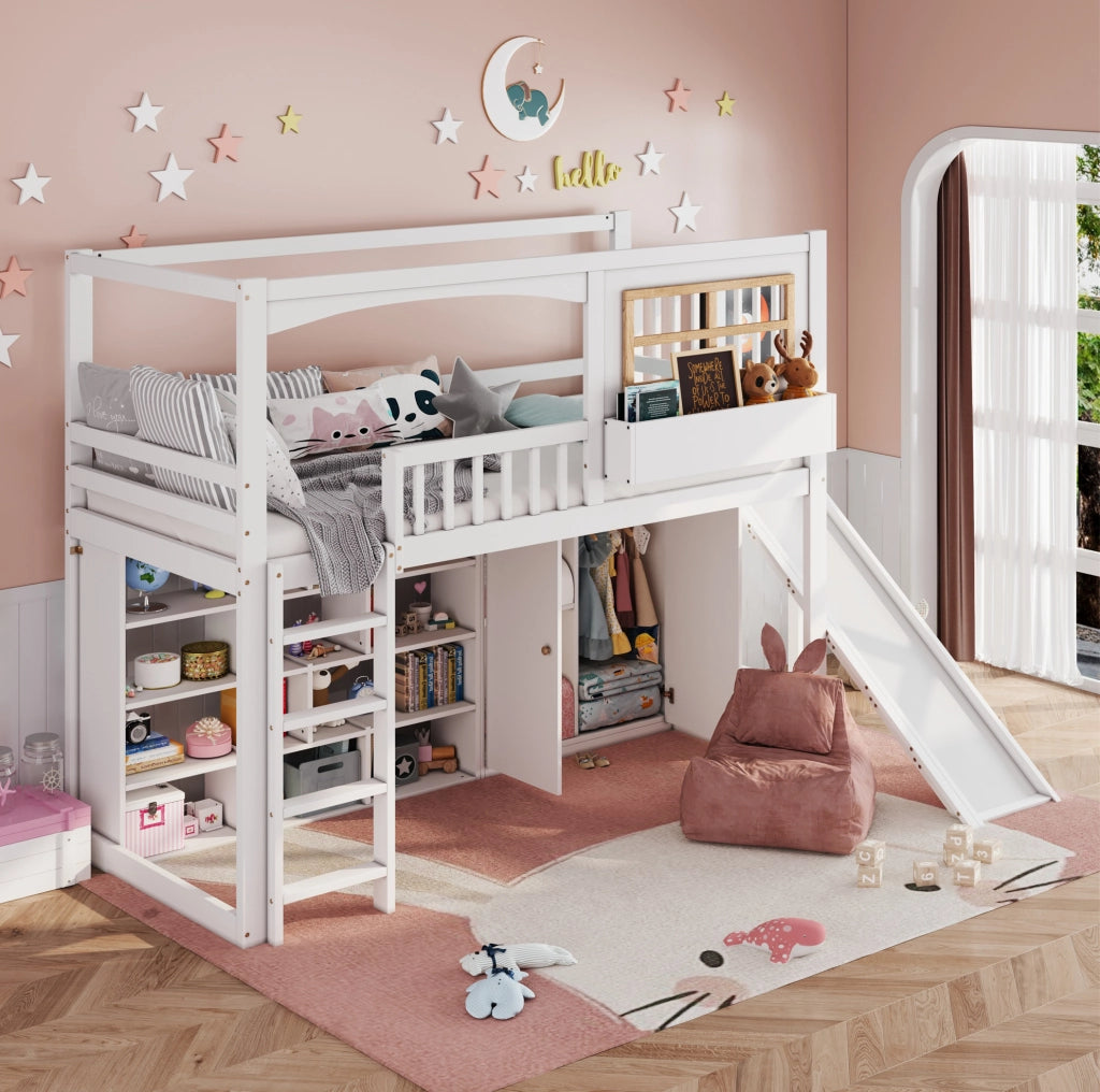 LETTO a castello con scivolo e armadio 90x200 cm bianco