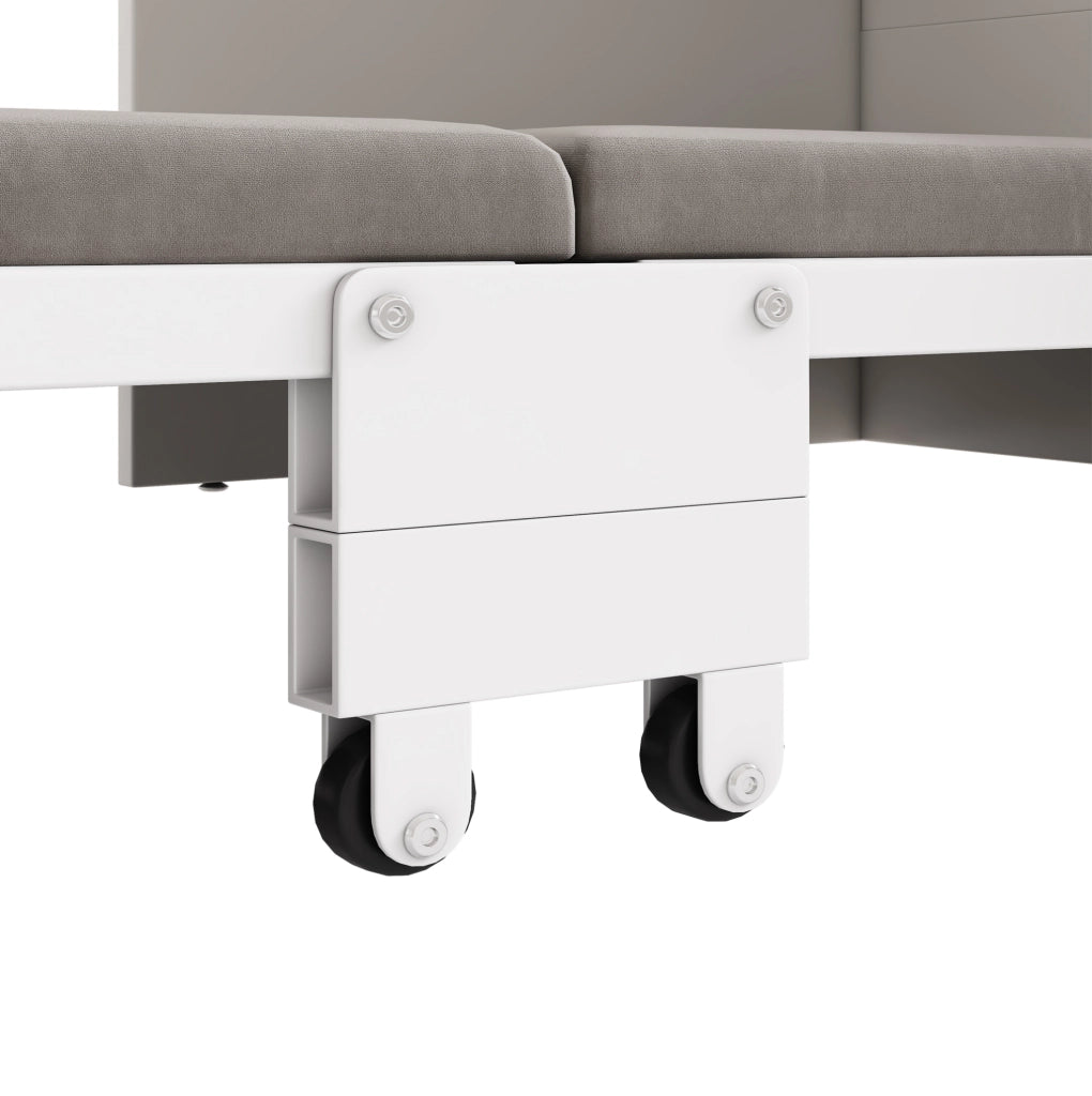 Scrivania con letto pieghevole 216x116x79 cm con ruote e spazio contenitivo in metallo e pannello truciolare bianco