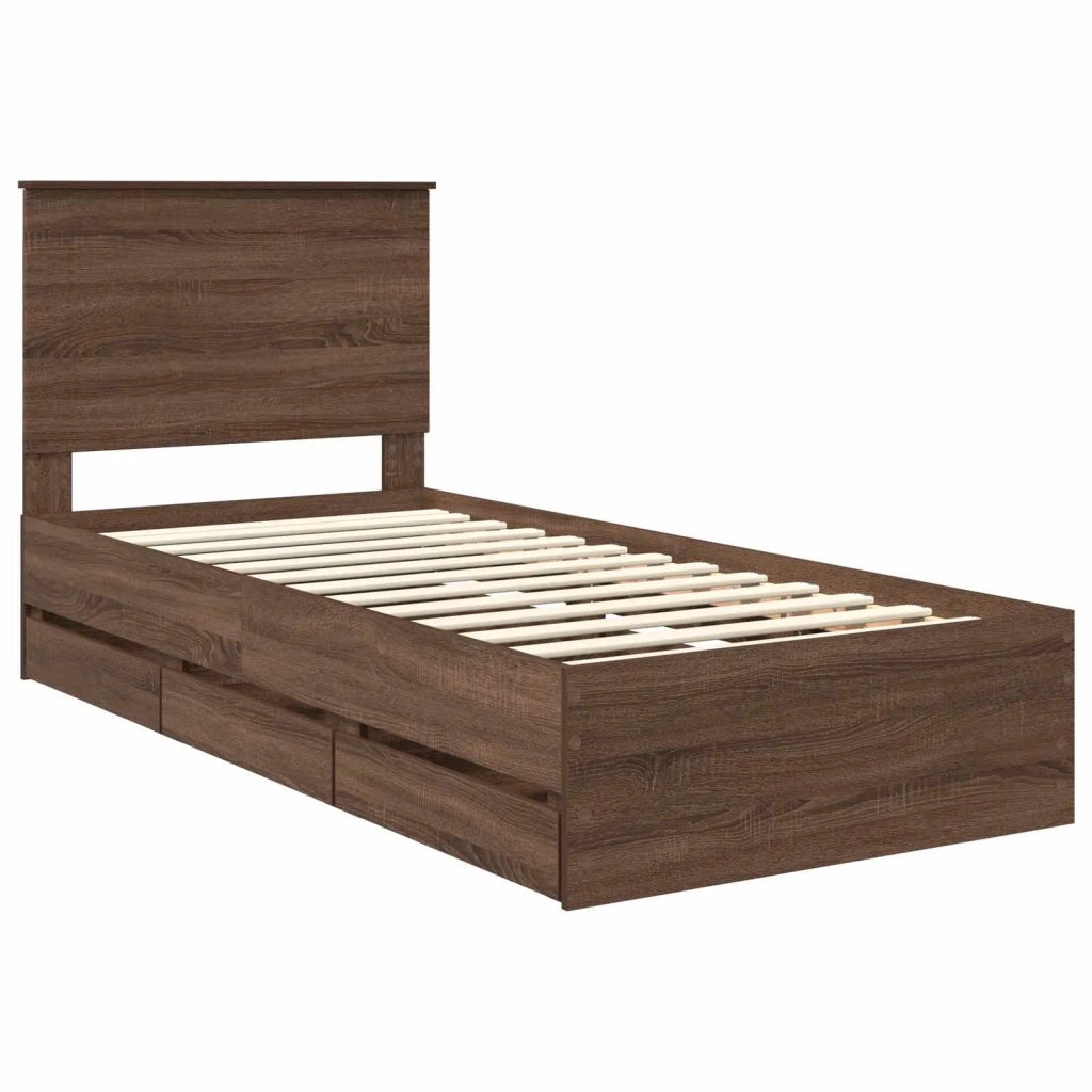 Struttura del letto con cassetto Rovere Marrone 75 x 190 cm