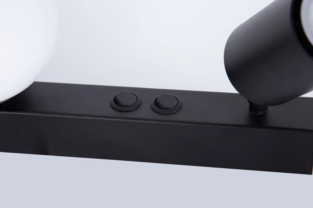 Applique moderna nera sfera vetro bianco G9+GU10 Tavira