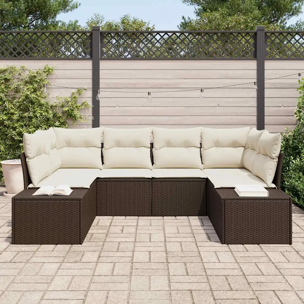 Set Divano da Giardino 6 pcs Marrone e Crema Poly Rattan