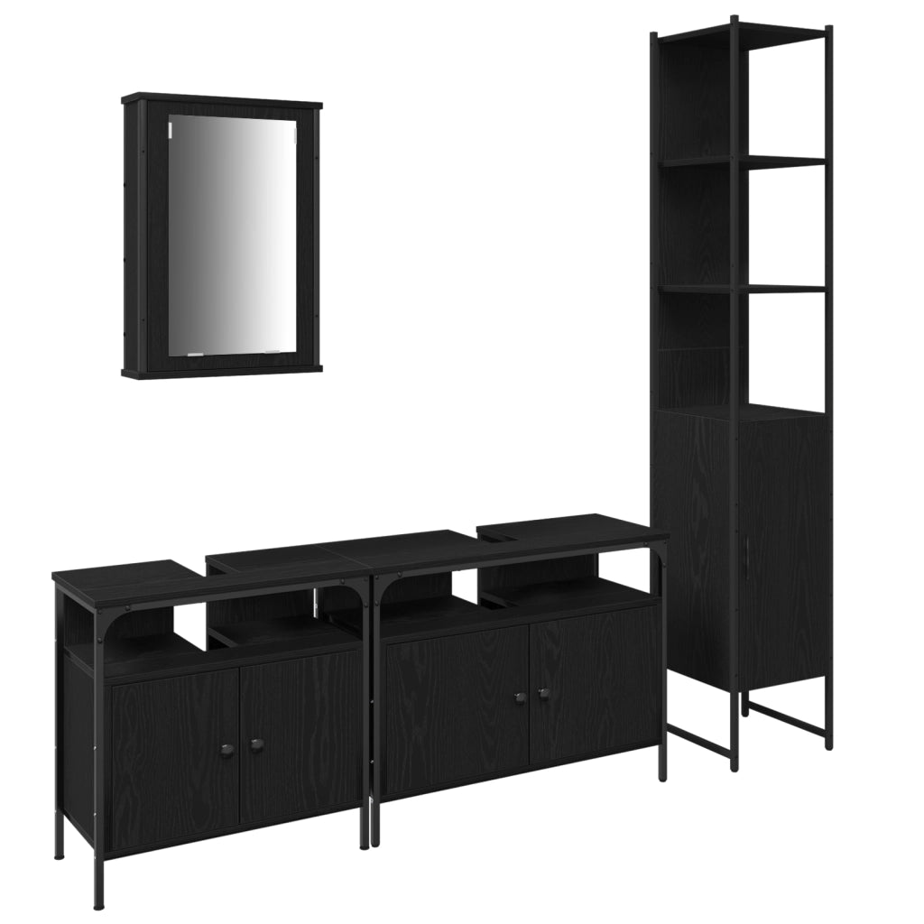 Set di Mobili per Bagno in 4 Pezzi Rovere Nero Legno Ingegnerizzato