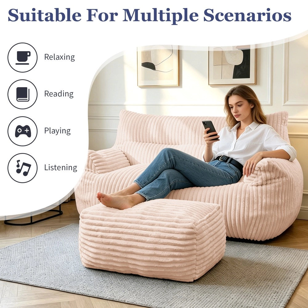 Poltrona Pouf Doppio con Poggiapiedi ¨C MINIMAL ¨C Tessuto, Soggiorno