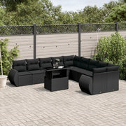Set Divani da Giardino 11 pz con Cuscini in Polyrattan Nero