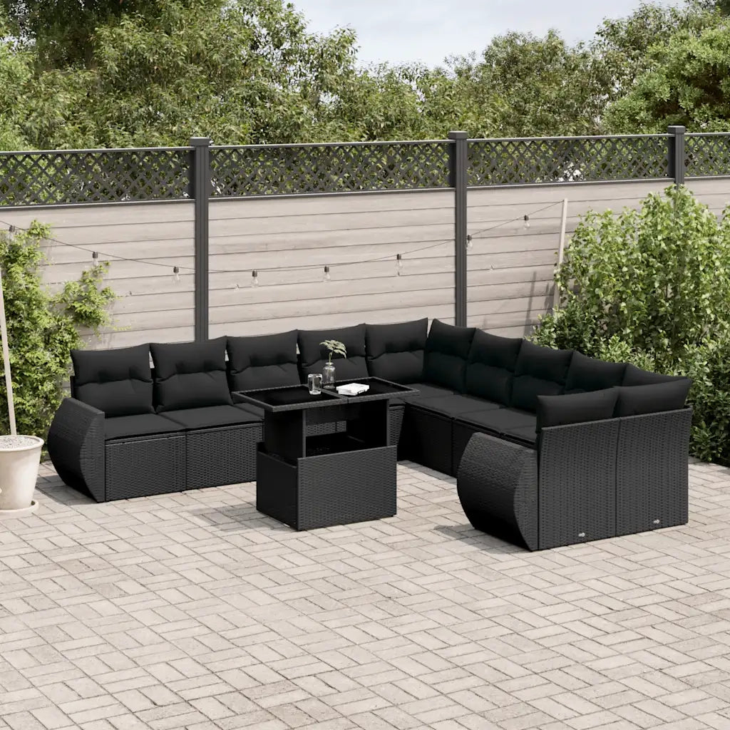 Set Divani da Giardino 11 pz con Cuscini in Polyrattan Nero