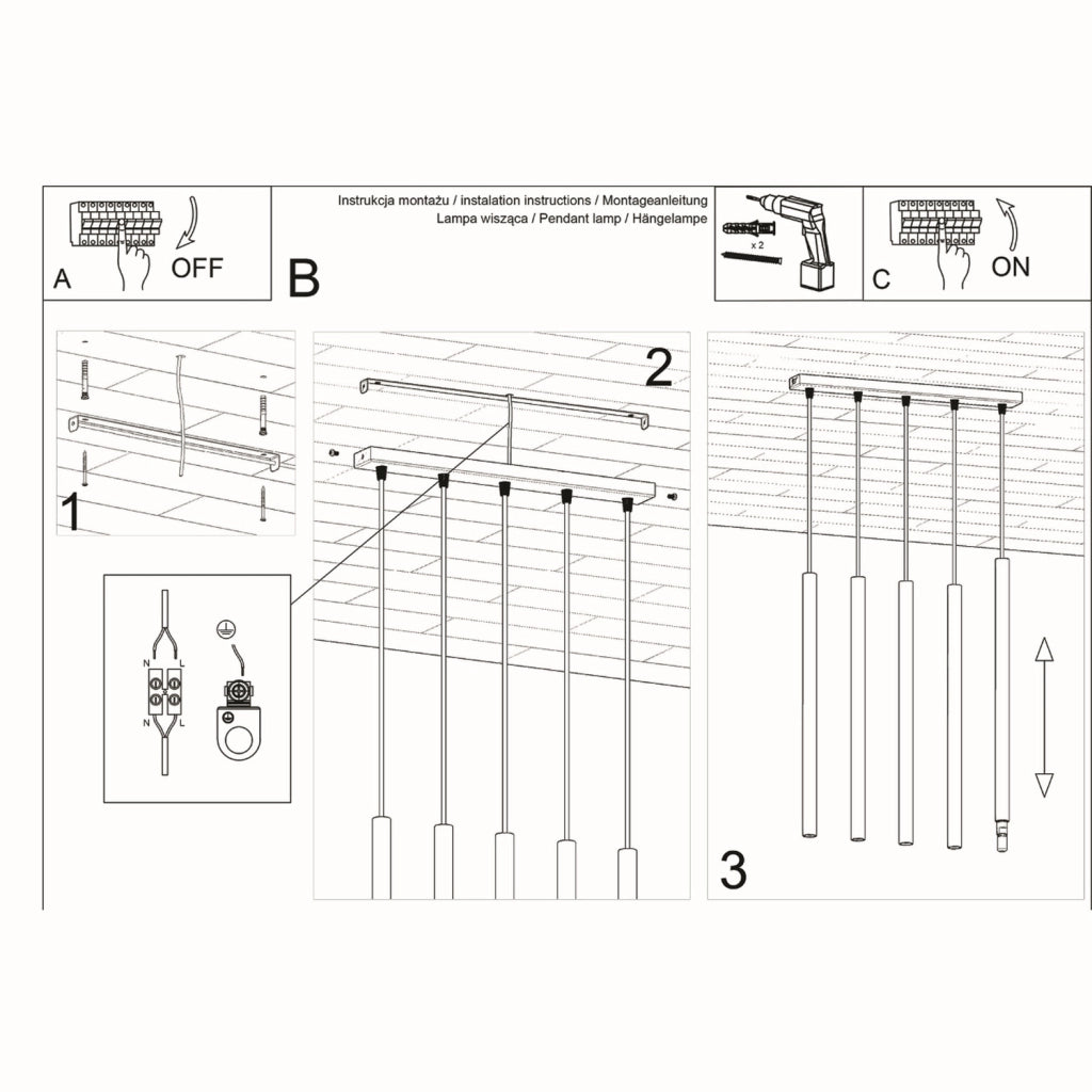 Lampadario Velino 5 luci nero in metallo Pure Lume PU.0472