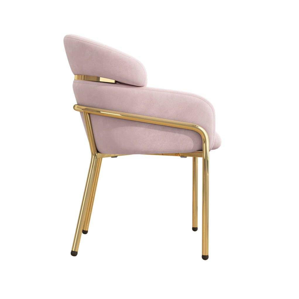 Sedia da pranzo in velluto rosa con gambe in metallo