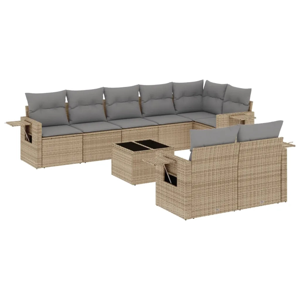 Set Divano da Giardino 9 pz con Cuscini Beige in Polyrattan 3252766