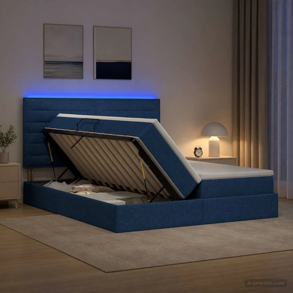 Letto con contenitore LED e materasso Blu 180 x 200 cm Tessuto 3460223