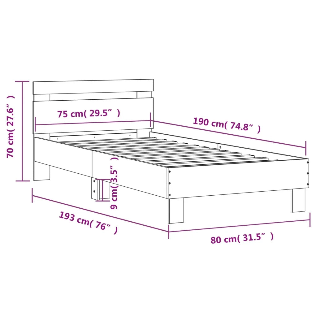 Giroletto con Testiera Grigio Sonoma 75x190cm Legno Multistrato 838573