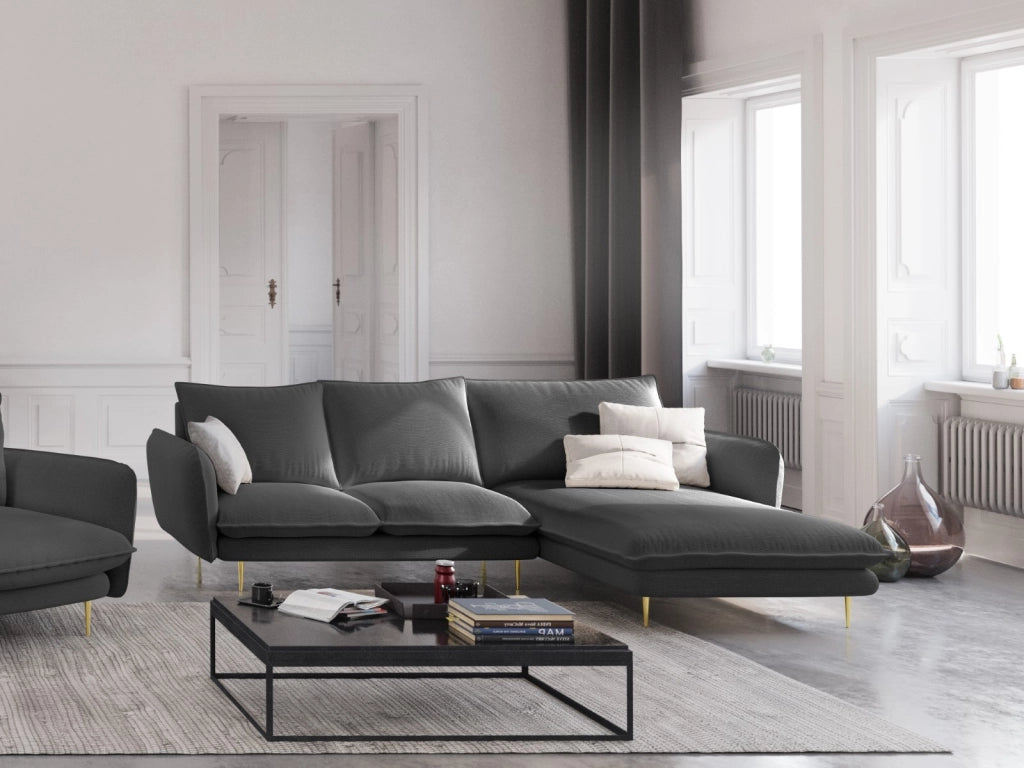 Cosmopolitan Design - Divano angolare destro "Vienna" 5 posti in tessuto strutturato grigio scuro 