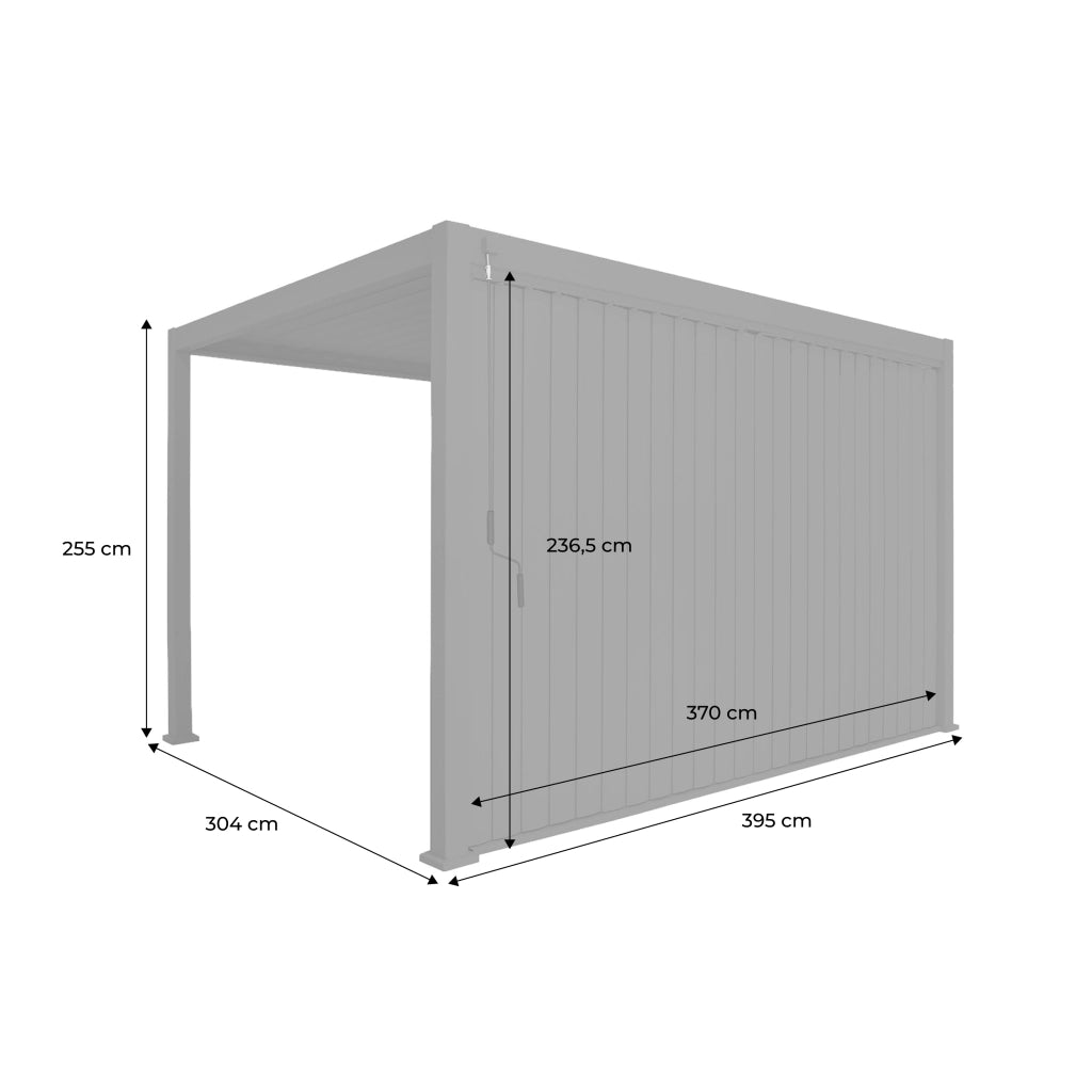 Pergola bioclimatica 3x4m in alluminio + pannello verticale 4m, bianco