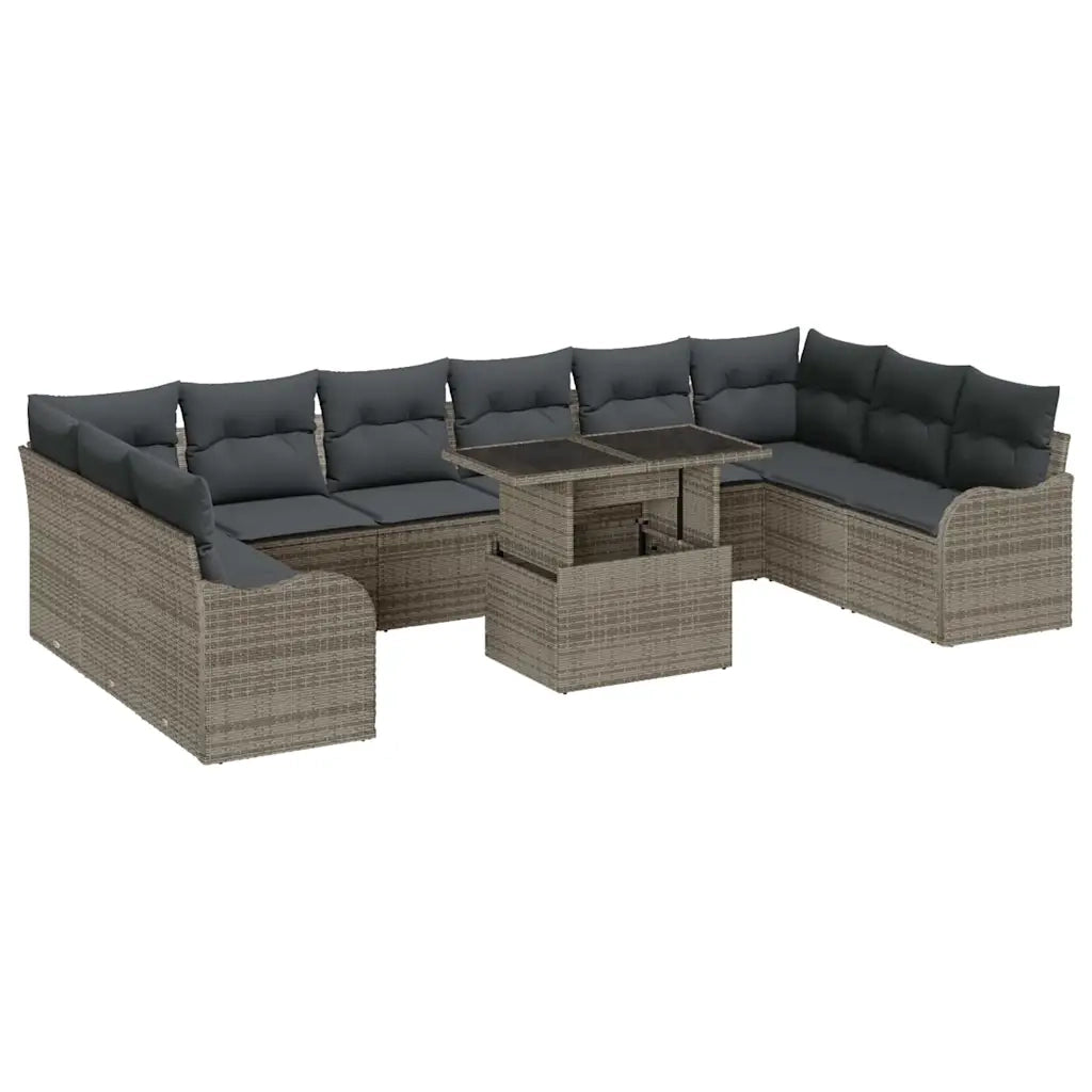 Set Divano da Giardino 11 pcs Grigio Rattan in Polipropilene