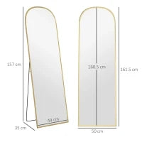 Specchio da Terra e Parete Moderno in Lega di Alluminio con Supporto Pieghevole, 50x170cm, Oro