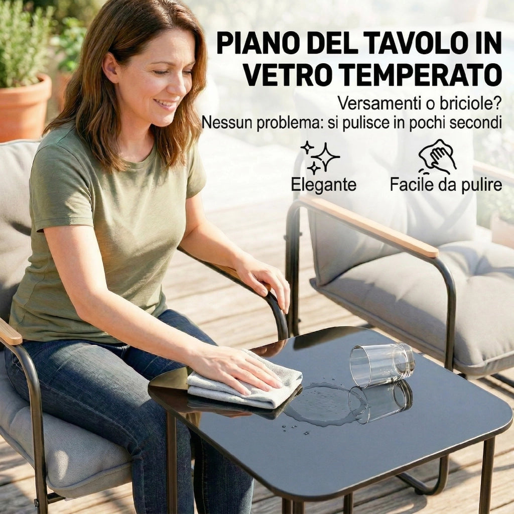 Set Bistr¨° 3 Pezzi. Mobili Esterno Metallo con Cuscini. Grigio Scuro
