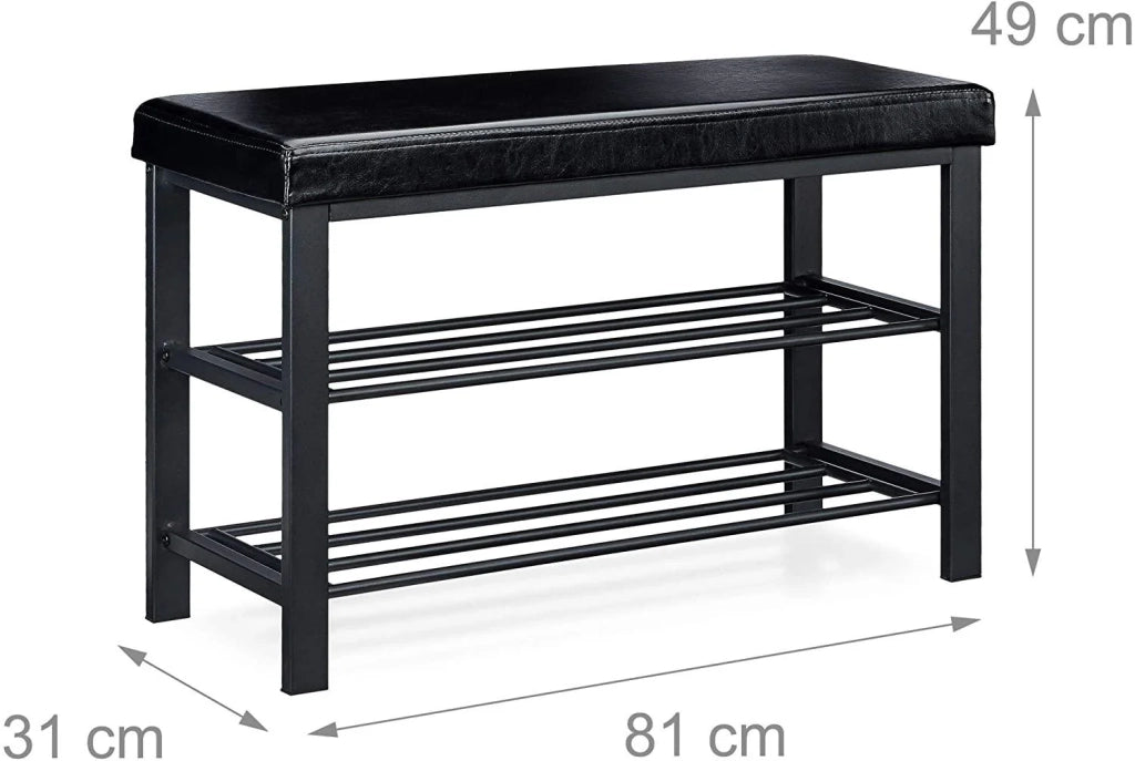 Panca portascarpe seduta sgabello in materiale sintetico 2 livelli nero 13_0000360_3