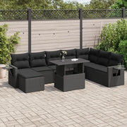 Set Divani da Giardino 9 pz con Cuscini Nero in Polyrattan