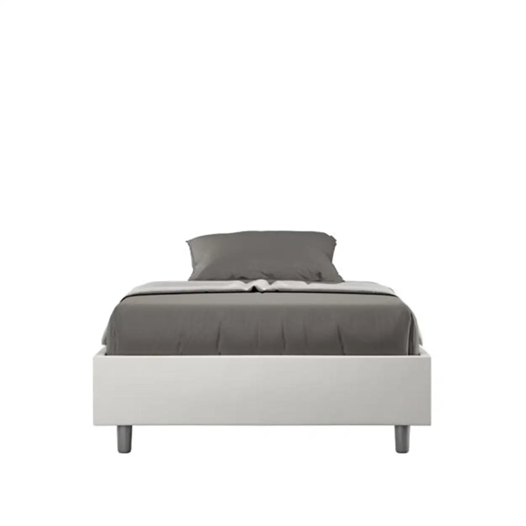 Letto matrimoniale francese contenitore imbottito 140x210 similpelle bianco Azelia