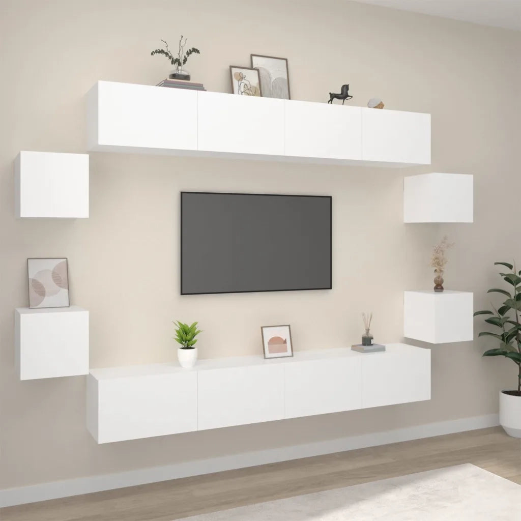 Set Mobili Porta TV 8pz | Armadietto TV | Mobile Porta TV Bianco in Legno Multistrato