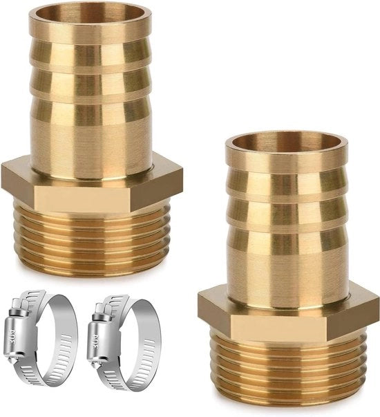 Connettori per tubi 1 pollice AG x 32 mm - 2 pezzi con viti a clip - connettori per tubi - adattatore per cavi - connessione per tubo di irrigazione