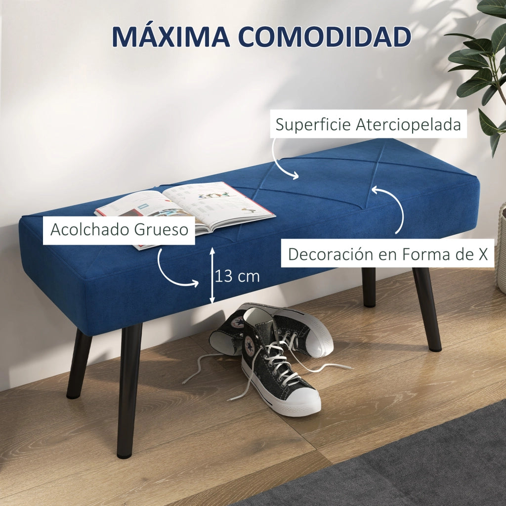 Pouf panca imbottito ¨C Xylo ¨C Blu scuro con struttura in acciaio 100x36x45 cm