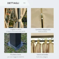 Gazebo da Giardino 3x4m con Pareti Rimovibili, Pannelli Solari e Luci a LED, Cachi