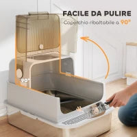 Lettiera per Gatti Chiusa XXL in Acciaio Inox, Coperchio Apribile a 90° e Doppie Porte, 70x50x46.5 cm, Grigio