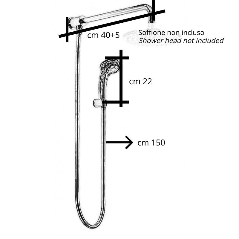 Kit doccia deviatore a pressione con doccetta e braccio 40 cm