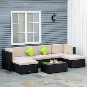 EASYCOMFORT  Salotto da Giardino in PE Rattan 7 Pezzi con Divano Pouf Tavolino Nero con Cuscini Cachi e Verde