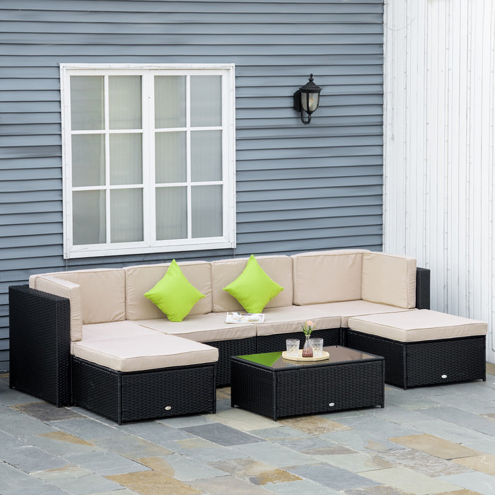 EASYCOMFORT  Salotto da Giardino in PE Rattan 7 Pezzi con Divano Pouf Tavolino Nero con Cuscini Cachi e Verde
