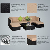 EASYCOMFORT  Salotto da Giardino in PE Rattan 7 Pezzi con Divano Pouf Tavolino Nero con Cuscini Cachi e Verde