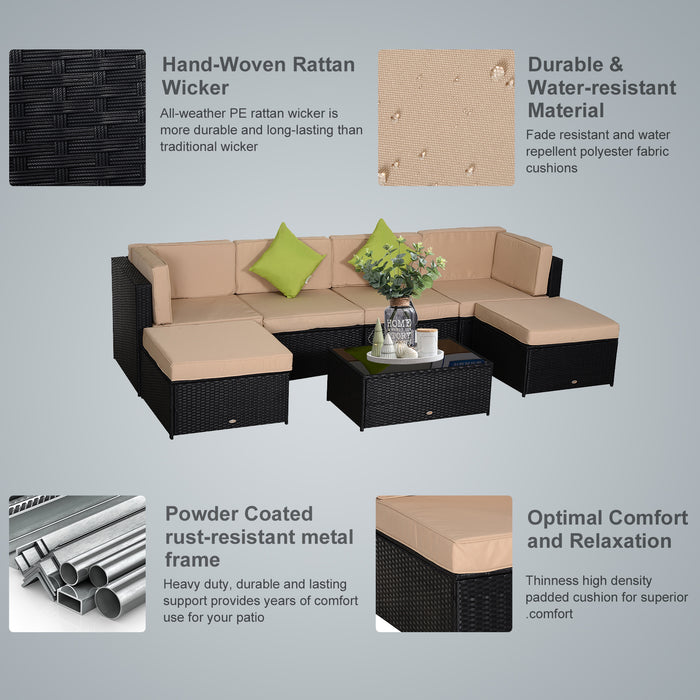 EASYCOMFORT  Salotto da Giardino in PE Rattan 7 Pezzi con Divano Pouf Tavolino Nero con Cuscini Cachi e Verde