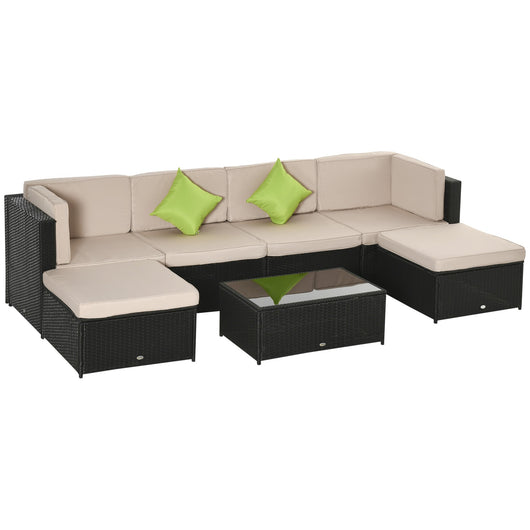 EASYCOMFORT  Salotto da Giardino in PE Rattan 7 Pezzi con Divano Pouf Tavolino Nero con Cuscini Cachi e Verde