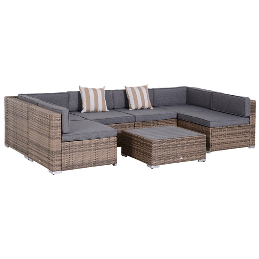 Easycomfort Salotto da Giardino in Rattan da 7 Pezzi con Tavolino e Divano Modulabile con Cuscini, Grigio