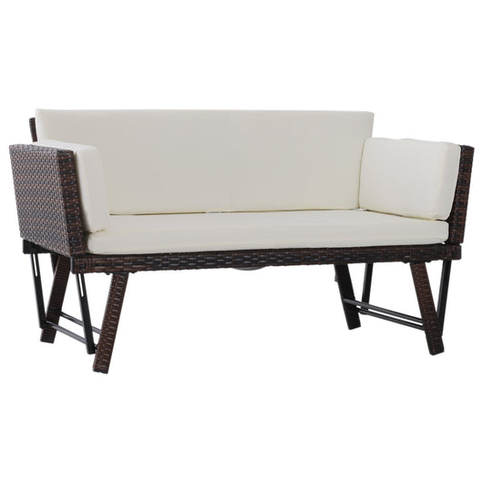 Easycomfort Divano 2 Posti con Braccioli Estensibili da Giardino Rattan 129x63x67cm Bianco, Marrone
