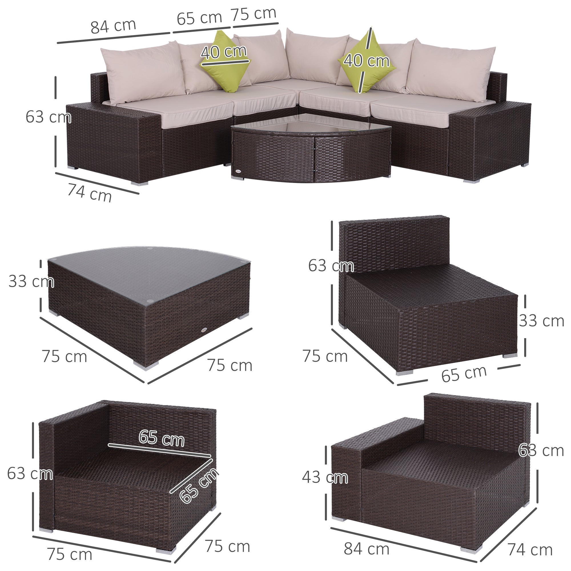 EasyComfort Salotto da Giardino in Rattan PE 6 Pezzi, Divano con Cuscini e Tavolino con Ripiano in Vetro