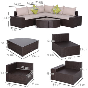 EasyComfort Salotto da Giardino in Rattan PE 6 Pezzi, Divano con Cuscini e Tavolino con Ripiano in Vetro